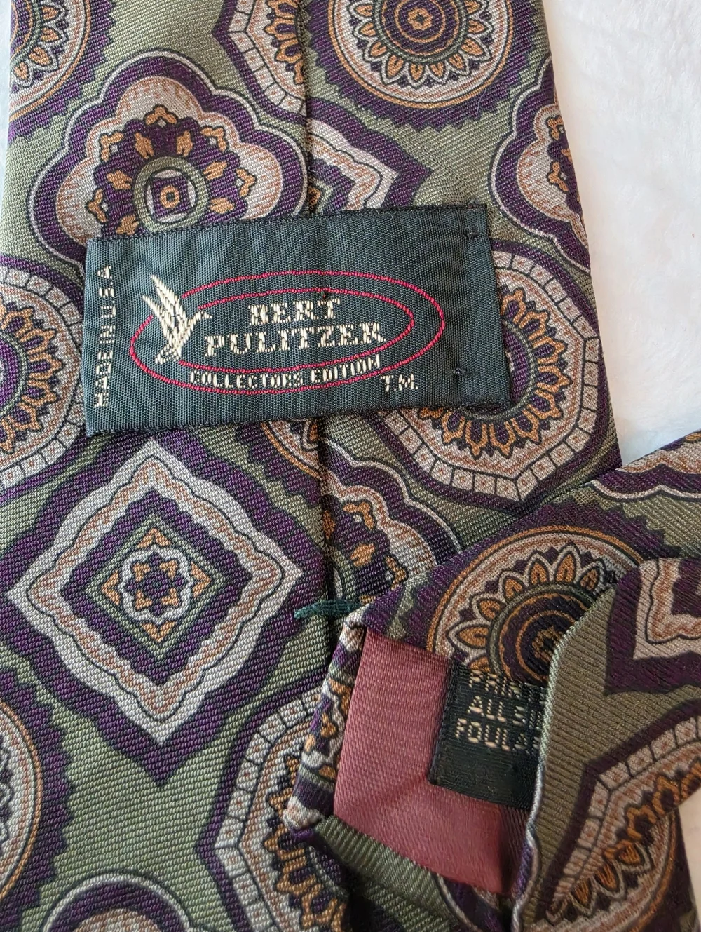 Vintage Bert Pulitzer Silk Foulard Tie Green Medallion Classic